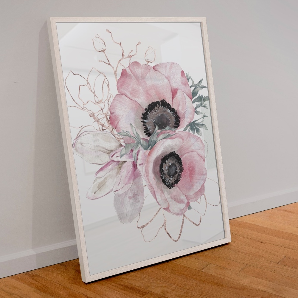 Wall Art Watercolor Pink Flowers Print Unframed - Picture 2 of 10